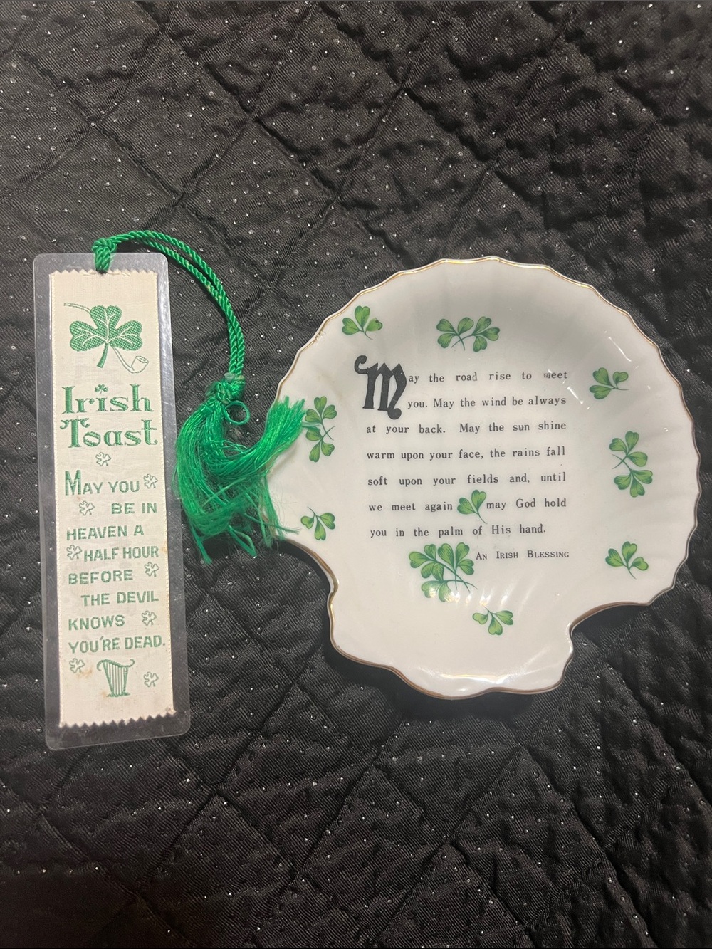 Vintage Irish Blessing Shell Plate (Saji China Japan) & Weve-A-Gift Bookmark